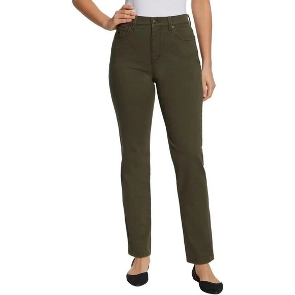 NEW Gloria Vanderbilt Women's 14 Amanda Slimming Jeans Olive Green Tapered Leg - Picture 1 of 12